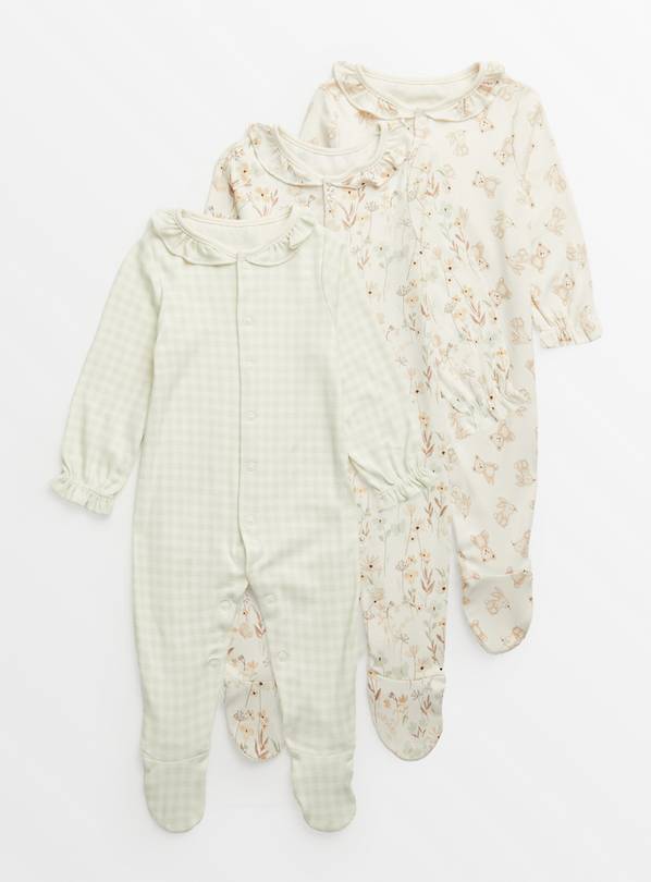 Neutral Traditional Print Sleepsuit 3 Pack  Newborn